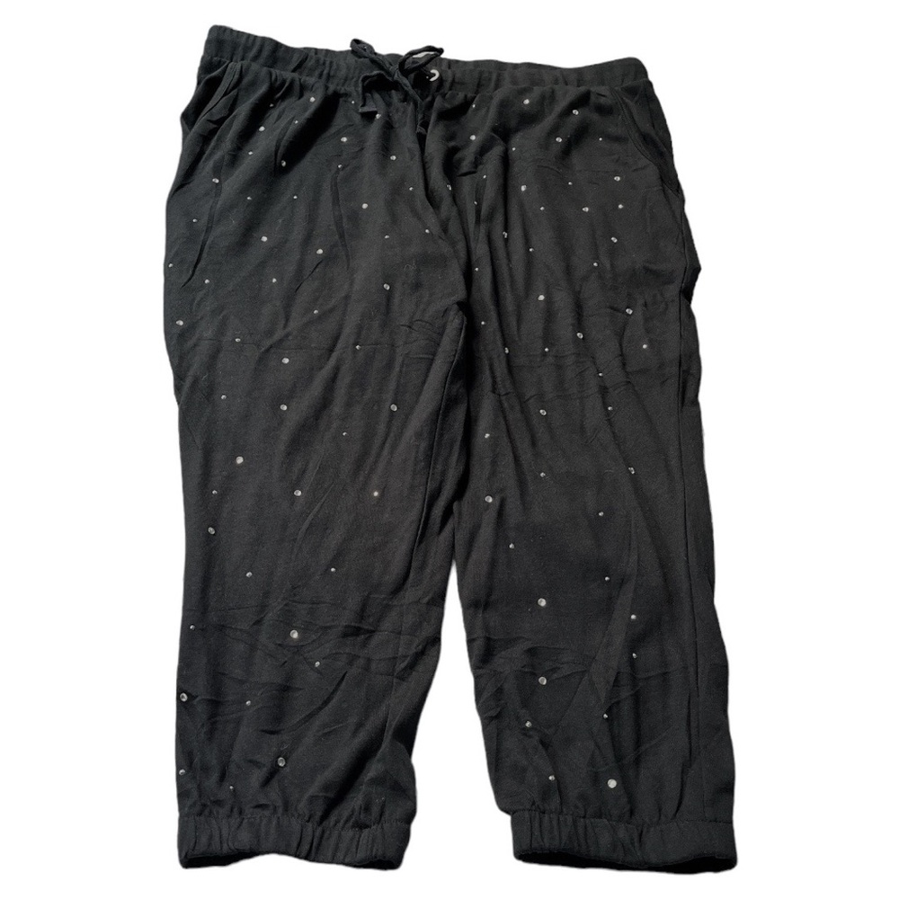 Roaman’s Rhinestones Cropped Sweatpants Black Size 1X